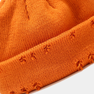 Hip Hop Hiver Chaud Logo Personnalisé Déchiré Acrylique Cuffed Knitted Skull Beanie Hat Cap - Product Image 4