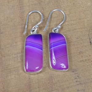 Purple Botswana Agate Earrings 925 Sterling Silver Handmade Hook Gemstone Jewelry Women Fashion Gift - Product Image 2