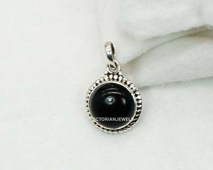 925 argent sterling massif mois de décembre pierre de naissance Onyx noir avec réglage de lunette pendentif à breloque de forme ronde - Product Image 4