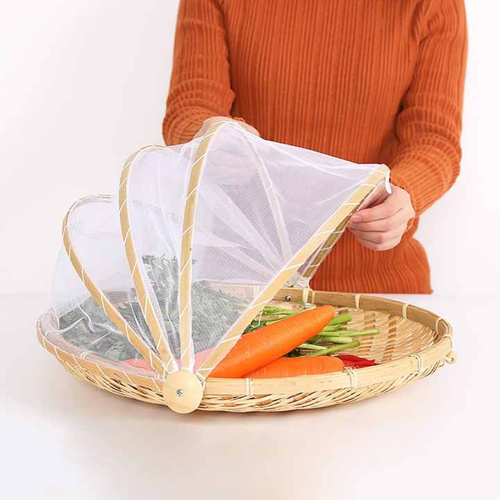 Rustic Bamboo Wicker Basket with Net Cover Unti Mosquito - Bamboo Basket