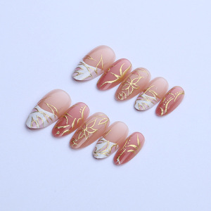 30 Pièces de Faux Ongles Amande Blancs Dorés à la Française, Modèle Fleur Rose Blush, Meilleures Ventes Quotidiennes, Vente en Gros. - Product Image 3