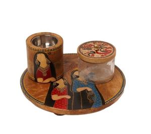 Quemador de Incienso de Madera Religioso, Ecológico y Duradero, Pintado a Mano con Diseño Amarillo, Quemador de Carbón Mubakhara Hecho de Madera de Mango - Product Image 6