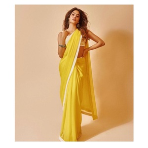 Mới Nhất Bollywood Phong Cách Nặng Georgette Gà Ren Sari Thiết Kế Thêu Làm Việc Áo Đám Cưới Bên Lễ hội Nhìn Cô Gái - Product Image 1