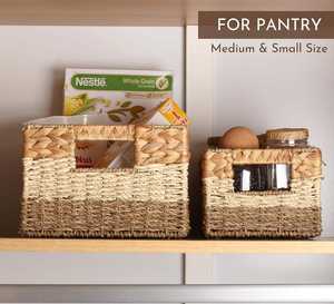 Cestas de Almacenamiento de Mimbre de Tejido Mixto para Estantes, Cesta Organizadora de Jacinto de Agua para Despensa y Lavandería - Product Image 3