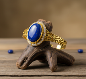 Rudra Gems 14K Or Bohème Hommes Mode Bracelet Fabriqué À La Main Naturel Lapis Lazuli Cabochon Tibétain Argent Taille Réglable - Product Image 5