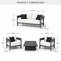 Modernes Aluminium-Outdoor-Sofa-Set 4-teilig Doppelsofa 2 Sessel mit Couchtisch für Garten, Terrasse, Gastronomie & Hotelnutzung