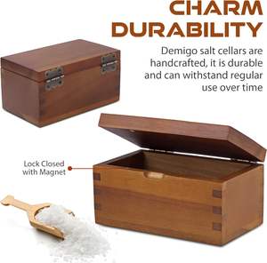 Salt Cellar <b>Wood</b> <b>Box</b> <b>with</b> Flip <b>Lid</b> 5.8 x 3.5 x 2.8 Inches <b>Large</b> Storage Space Natural Acacia <b>Wood</b> Perfect Container - Product Image 3