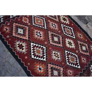 พรมสไตล์ตุรกีโบราณดีไซน์ปะต่อสีแดงสีดำ5.6x9.4ft สไตล์คลาสสิกทำด้วยมือผ้าขนสัตว์ทำมือสไตล์คลาสสิก - Product Image 5