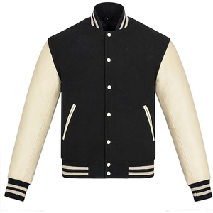 Chaqueta Varsity Clásica Negra y Crema para Hombre, Chaqueta Bomber Tradicional con Mangas en Contraste - Product Image 1