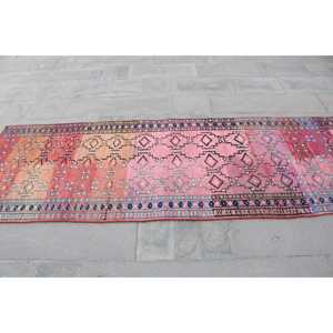 Turkish Rug, 3x8.7 ft <b>Runner</b> Vintage Rug, <b>Red</b> Blue Persian Rug - Product Image 4