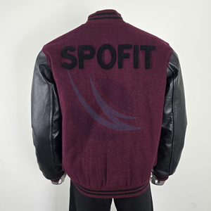 แจ็คเก็ตวาร์ซิตี้ผู้ชาย ผ้าขนสัตว์ แขนหนัง แจ็คเก็ตเบสบอลเลตเตอร์แมน สำหรับฤดูหนาว อุ่นสบาย พร้อมงานปักไหมพรม - Product Image 2