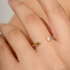 100% แท้ Baguette Pear ตัดเพชรสองหินเปิดแหวน18K เครื่องประดับทองสีขาวสำหรับอินเทรนด์วันครบรอบ - Product Image 4