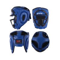 Helm tinju kulit PU anak-anak MMA, penutup kepala latihan wajah penuh biru MUAY THAI harga grosir