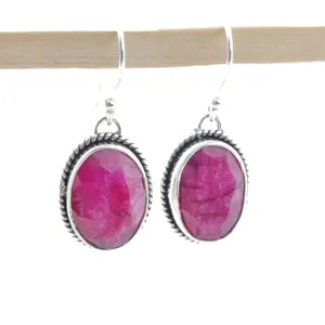 Indian Latest Trendy Ruby Natural Gemstone 925 Sterling Silver Beautiful Unique Design Hook Earring