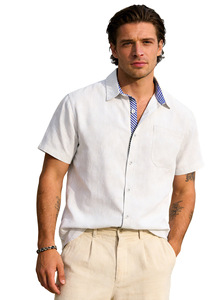 Camicia da <span class=keywords><strong>uomo</strong></span> <span class=keywords><strong>in</strong></span> misto <span class=keywords><strong>lino</strong></span> a maniche corte con bottoni, tinta unita, traspirante, casual, estiva, con tasca sul petto. - Product Image 5