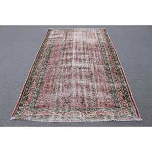 Turkish Vintage Rug, 5x8.2 ft Rug, <b>Red</b> Green Plants & trees <b>Wool</b> Rug - Product Image 1