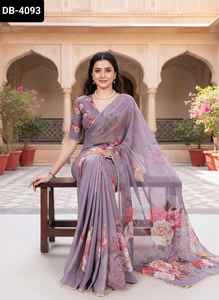 Les plus belles femmes portent un sari en tissu Georgette lourd avec bordure en dentelle Sari Wedding Wear Banarasi Silk Weaving Work Saree - Product Image 2