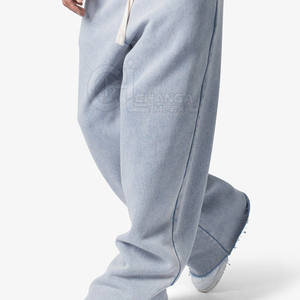 Pantalon ample pour homme, coupe droite, léger, taille mi-haute, tissu en coton / polaire, jambe large, décontracté, surdimensionné, jogging - Product Image 5