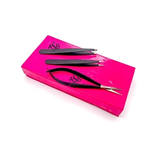 Pince à sourcils à pointe pointue en acier inoxydable de qualité professionnelle ciseaux à ressort noir Logo personnalisé pince à sourcils avec boîte - Product Image 3