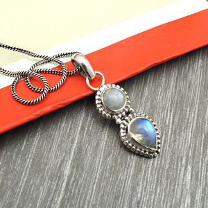 ชุดฝาสีเงินพลอยมูนสโตนสีรุ้งธรรมชาติจี้ห้อยคอสร้อยคอของแท้เครื่องประดับฮิปฮอป - Product Image 2