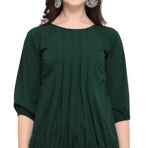 Shoryam Fashion – Haut plissé uni pour femme, élégant, à manches mi-longues, pour le bureau et le quotidien, en crêpe à séchage rapide - Product Image 3