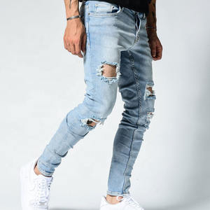 กางเกงยีนส์ขายาวสำหรับผู้ชายกางเกงยีนส์ผ้ายืดเข้ารูปขาดๆออกแบบได้ตามต้องการ - Product Image 2