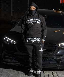 Pantalones de chándal apilados de invierno con logotipo personalizado y Sudadera con capucha, conjunto de chándal para hombre, ropa de calle de 2 piezas, chándal - Product Image 5