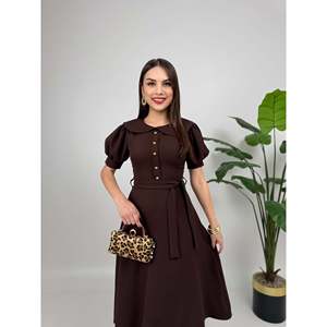 Vestido Midi Marrón para Mujer missJANELL con Cuello Peter Pan y Cinturón, Elegante Mezcla de Poliéster y Elastano para Uso Diario y de Oficina - Product Image 5