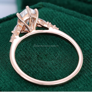 Anillo de compromiso de diamante hexagonal alargado IGI certificado 1 a 2 Ct distancia de diamante cultivado en laboratorio pavé regalos de oro rosa para mujeres - Product Image 3