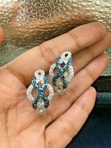 JEWELSPAARK ต่างหูห่วงอินฟินิตี้ประดับเพชรธรรมชาติทรงกลมสีขาวน้ำเงินสำหรับผู้หญิง เงิน 925 (2.01 กะรัต) - Product Image 3