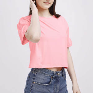 Camiseta corta de manga corta transpirable de verano con logotipo personalizado, Camiseta corta de estilo informal teñida Lisa para mujer - Product Image 4