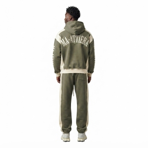 Conjunto de Sudadera con Capucha y Pantalones Deportivos Color Verde Oliva para Hombre, Personalizado, de Algodón y Felpa, Ropa Deportiva Urbana, Venta al Por Mayor OEM - Product Image 2