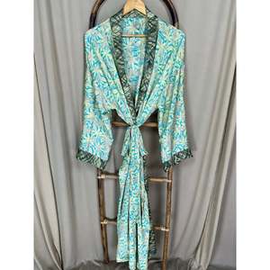 Recycled Silk Sari Women's Boho Chic Vintage <b>Beach</b> Cover Dress <b>Robe</b> for Resort Wear Gypsy House Kimono for Lounge Swimsuit - Product Image 5