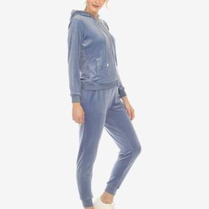 High Quality Custom Logo Velour 2 Pieces Set Sweatsuit Zipper <b>Hoodies</b> and Sweatpants Sets <b>Velvet</b> Tracksuit for Women - Product Image 2