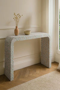 Table d'appoint de console MOP charmante, meubles en nacre, incrustation de coquillages méticuleusement réalisée, tabouret sophistiqué pour l'intérieur - Product Image 6