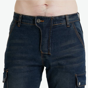 กางเกงยีนส์ขี่จักรยานสำหรับผู้ชายพร้อมแผ่นและแผงยืดแบบถอดได้อุปกรณ์ป้องกันความปลอดภัยระบายอากาศได้ดีได้รับการรับรองจาก CE สีน้ำเงิน - Product Image 3