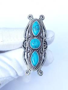 925พลอยเทอร์ควอยซ์ทำด้วยมือแหวนเงินสเตอร์ลิงโบฮีเมียนของขวัญงานแต่งงานสำหรับเธอ - Product Image 3