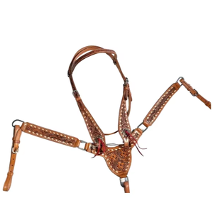 Juego de arreos de cuero repujado con diseño de cactus del desierto, cabezada, pechera y brida para caballo estilo western, equipo ecuestre de cuero premium - Product Image 1
