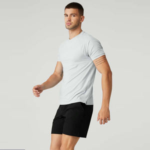 Camiseta atlética de alto rendimiento para hombre, algodón/fibra de bambú, camisa de manga corta de secado rápido antiretráctil en blanco para entrenamiento físico - Product Image 4