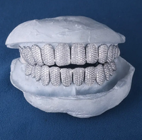 Grillz Hiphop Bling en Argent Sterling Plaqué Or Rose avec 16 Dents Diamantées, Personnalisation, Qualité Premium, Bijoux Dentaires