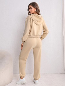 Conjunto de pantalones de chándal y Sudadera con capucha en blanco de corte regular, chándal personalizado de dos piezas, ropa de calle, chándal de Color melocotón para mujer - Product Image 2