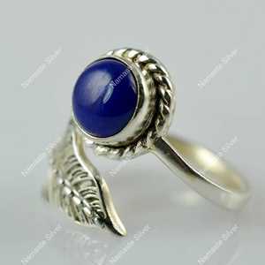 925 Sterling <b>Silver</b> Handmade Lapis Lazuli Leaf <b>Ring</b> Natural Blue Gemstone Promise September Birthstone 18K Plating Gift - Product Image 2