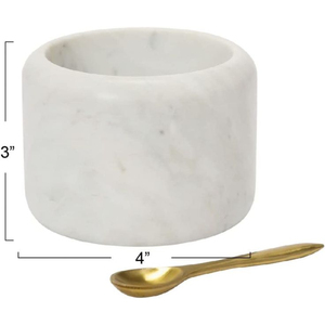 Mini tazón pequeño de mármol para sal y pimienta con cuchara pulida de oro de metal, azucarero de mármol de forma redonda de calidad superior - Product Image 3