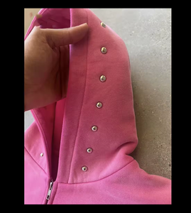 Ropa de calle personalizada para hombre, sudadera recortada con cremallera, sudaderas con capucha de alta calidad para hombre, sudaderas con estampado de diamantes de imitación lavados con ácido - Product Image 5