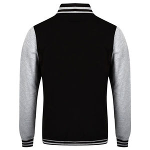 Chaqueta Bomber Estilo Béisbol Universitaria Personalizada, Color Negro y Gris, Cuello Alto, Cuerpo de Lana, Mangas en Contraste, Ropa Casual - Product Image 6