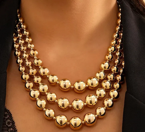 Trendy 10K Yellow Gold Beaded <b>Necklace</b> - Stackable Everyday <b>Necklace</b> Fringe Beaded Bandana - Product Image 2