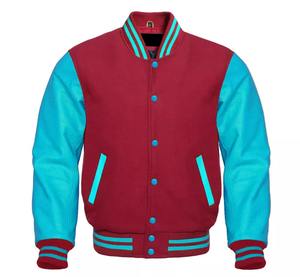 Chaqueta de lona Premium Letterman Baseball Varsity para hombre, lana verde, azul marino, Mangas de cuero genuino, frente de escuela secundaria universitaria - Product Image 2