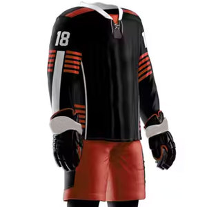 Vente en gros d'uniformes de hockey sur glace cool rouge noir, comprenant des chaussettes en jersey et une coquille de pantalon, uniforme de hockey sur glace à sublimation personnalisée - Product Image 3