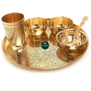Juego de Kansa Thali de bronce puro indio Tree Of Life para servir vajilla de comedor Juego de Kansa Thali de árbol de la vida indio lujoso - Product Image 5