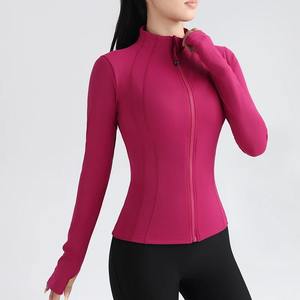 Ensemble de vêtements de sport pour femmes de haute qualité pour la salle de sport d'été, haut de yoga à fermeture éclair intégrale avec veste de course à pied, coupe extensible, manches longues, col sport - Product Image 5